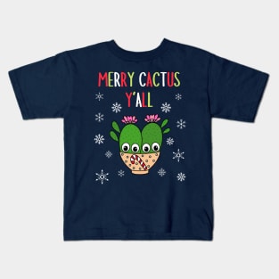 Merry Cactus Y'all - Cacti Couple In Christmas Candy Cane Bowl Kids T-Shirt